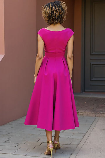 Fuchsia A Line V Neck Long Mother Of The Bride Dress